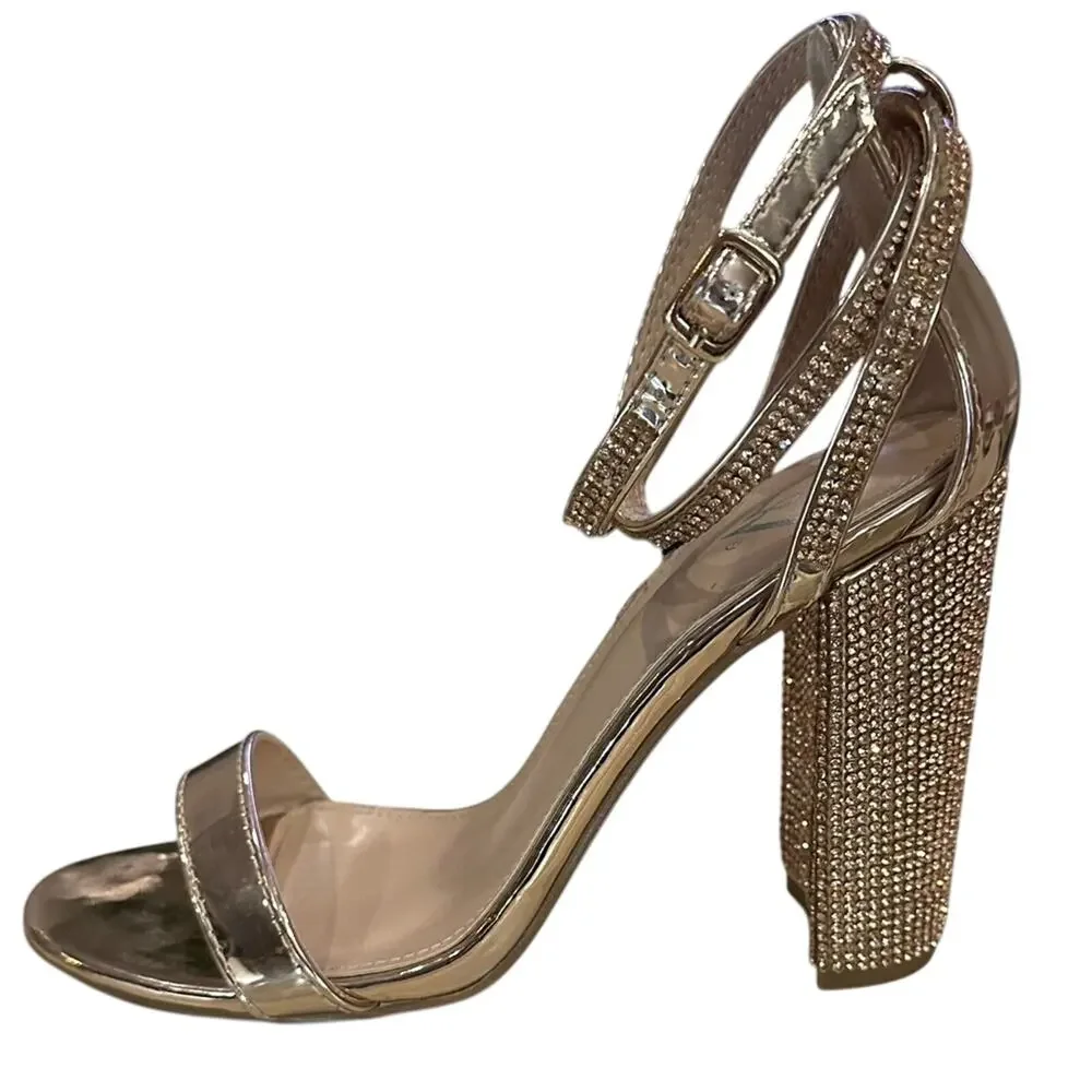 Wild Diva rose gold metallic and crystal block heels double wrap‎ ankle size 5.5 - Picture 5 of 10